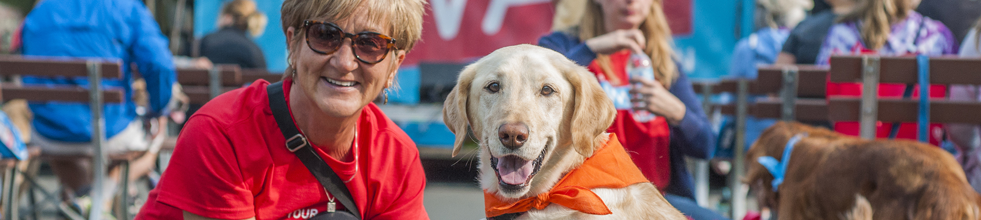 Smiling walker with dog